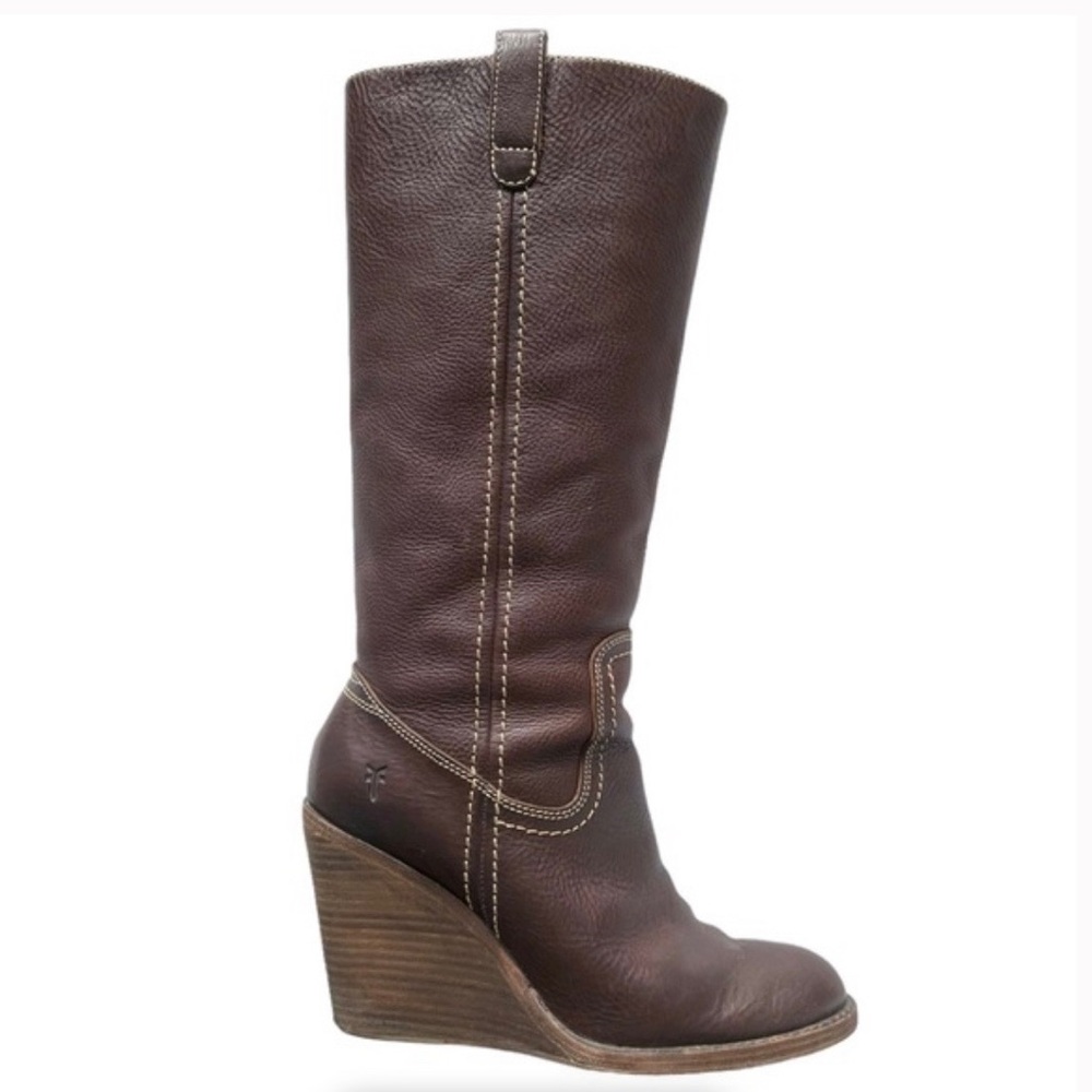 Frye Dark Brown Leather Wedge Boots